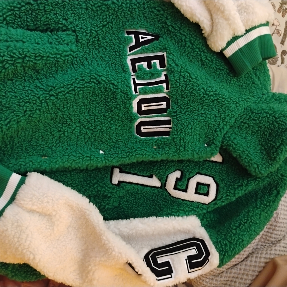 Green Varsity Jacket with White Accents